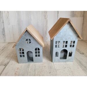Unique metal light up house rustic Xmas home decor Village accessory set
